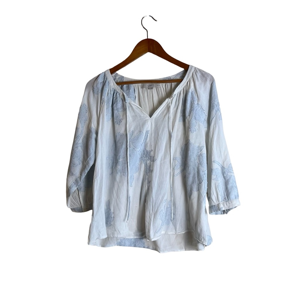 Loft off white & metallic‎ cotton blend blouse. Size MP